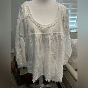 Free People Cream Blouse with Textured Details